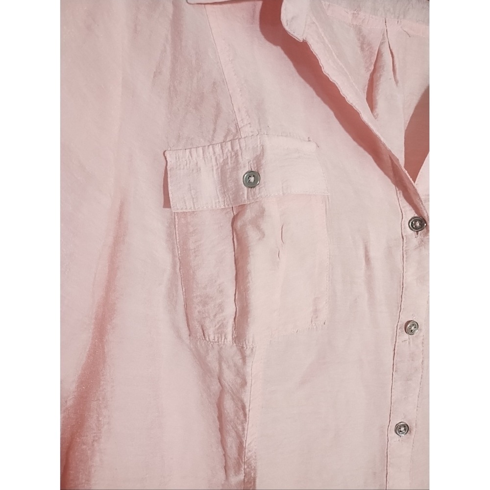 Roz & Ali Women XL Pink Button Down Shirt Roll Tab Sleeve Casual Textured Top - Picture 4 of 10